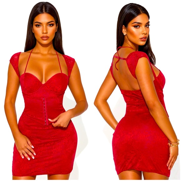 FN Scarlett Mesh Mini Dress in Wine Lace M NWT - Picture 1 of 8